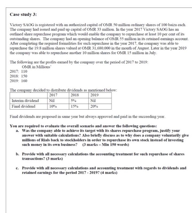 Case study 3: Victory SAOG is registered with an authorized capital