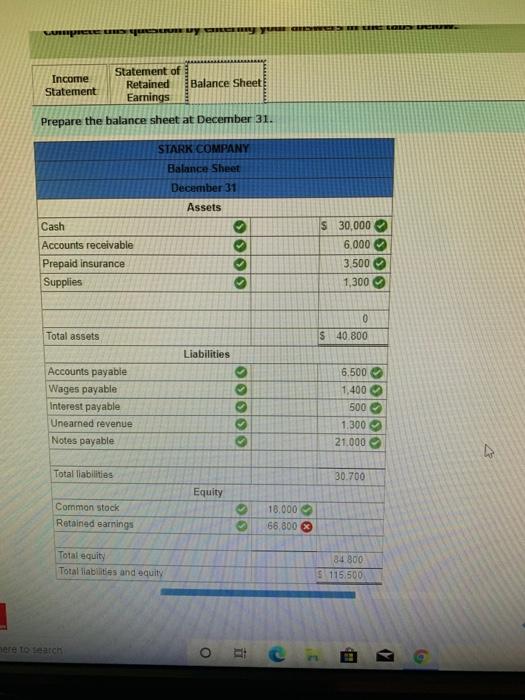 Earnings account balance was $66,800 on Decem Complete this question by entering
