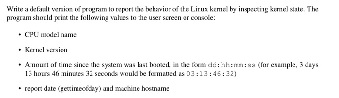  USING C LANGUAGE. I learned about /proc but im having trouble
