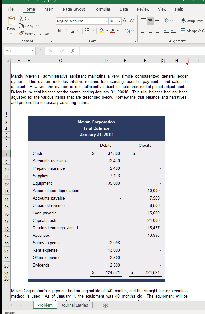 File Home Insert Page Layout Formulas Data Review View Help Myriad