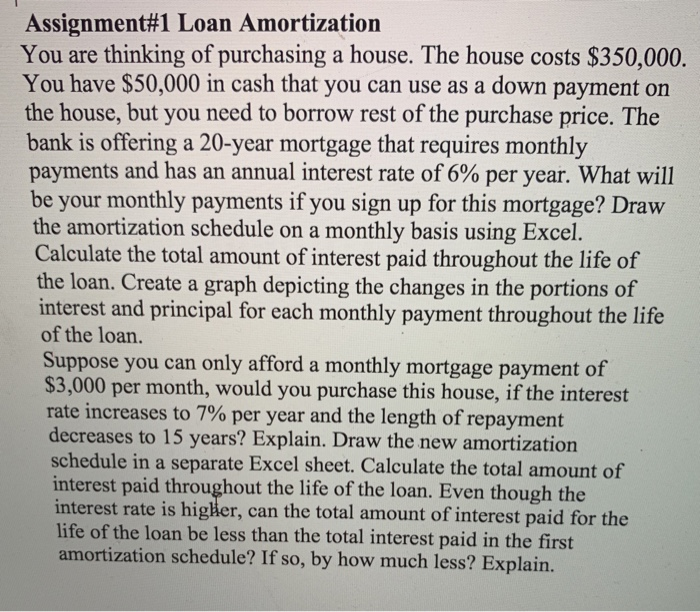 please answer the question below Assignment#1 Loan Amortization You are thinking of