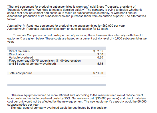  That old equipment for producing subassemblies is worm out," said Bruce