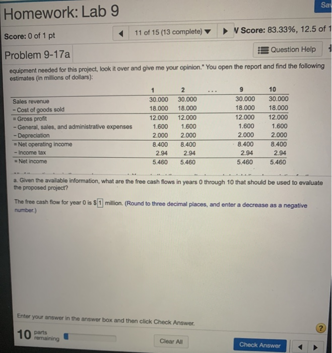 find the free cash flow from year 0 (in millions) all the