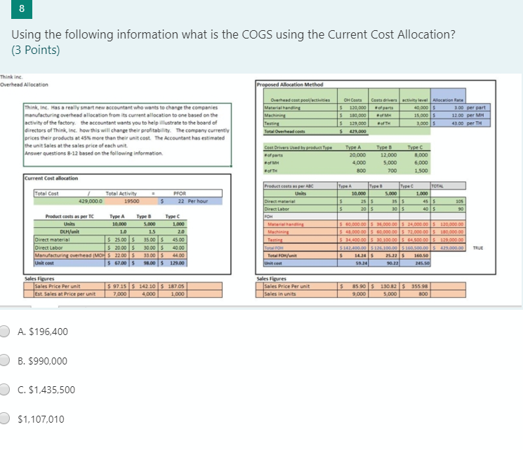 Using the following information what is the COGS using the Current