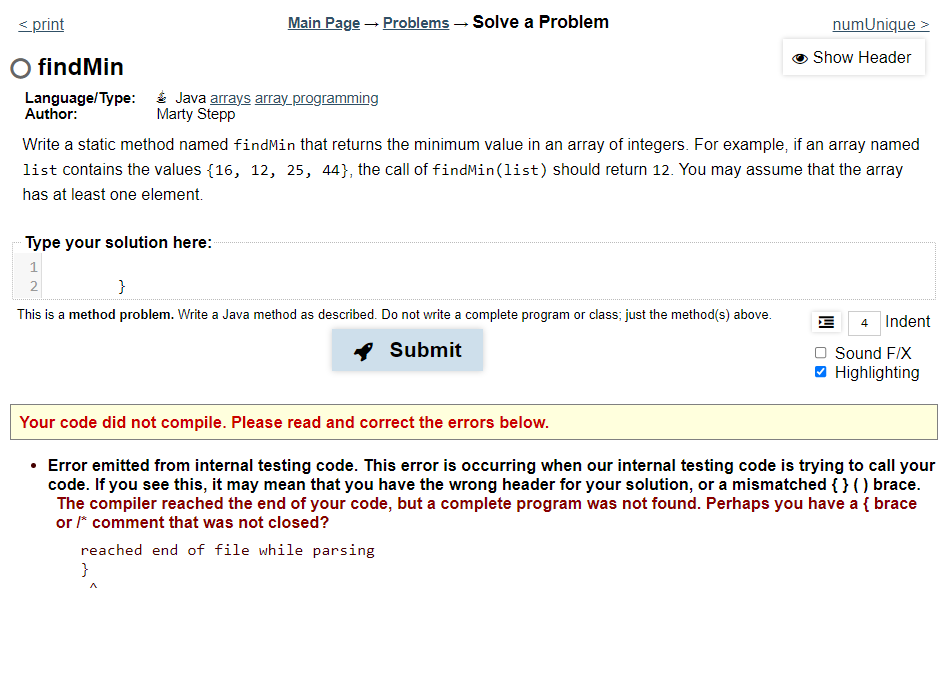  Language/Type: Java arrays array_programming Author: Marty Stepp Write a static method