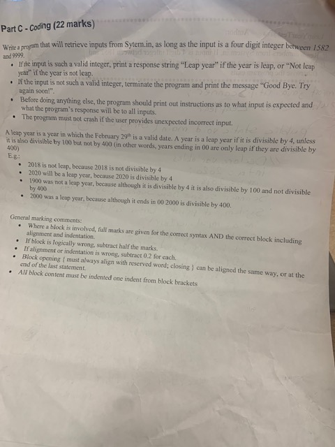  Part C-Coding (22 marks) Write a mam that will retrieve inputs