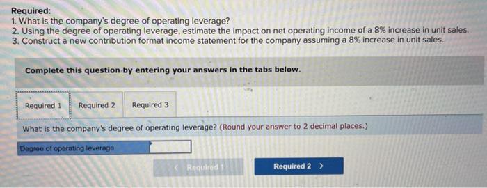 on net operating income of a 8% increase in unit sales. (Round