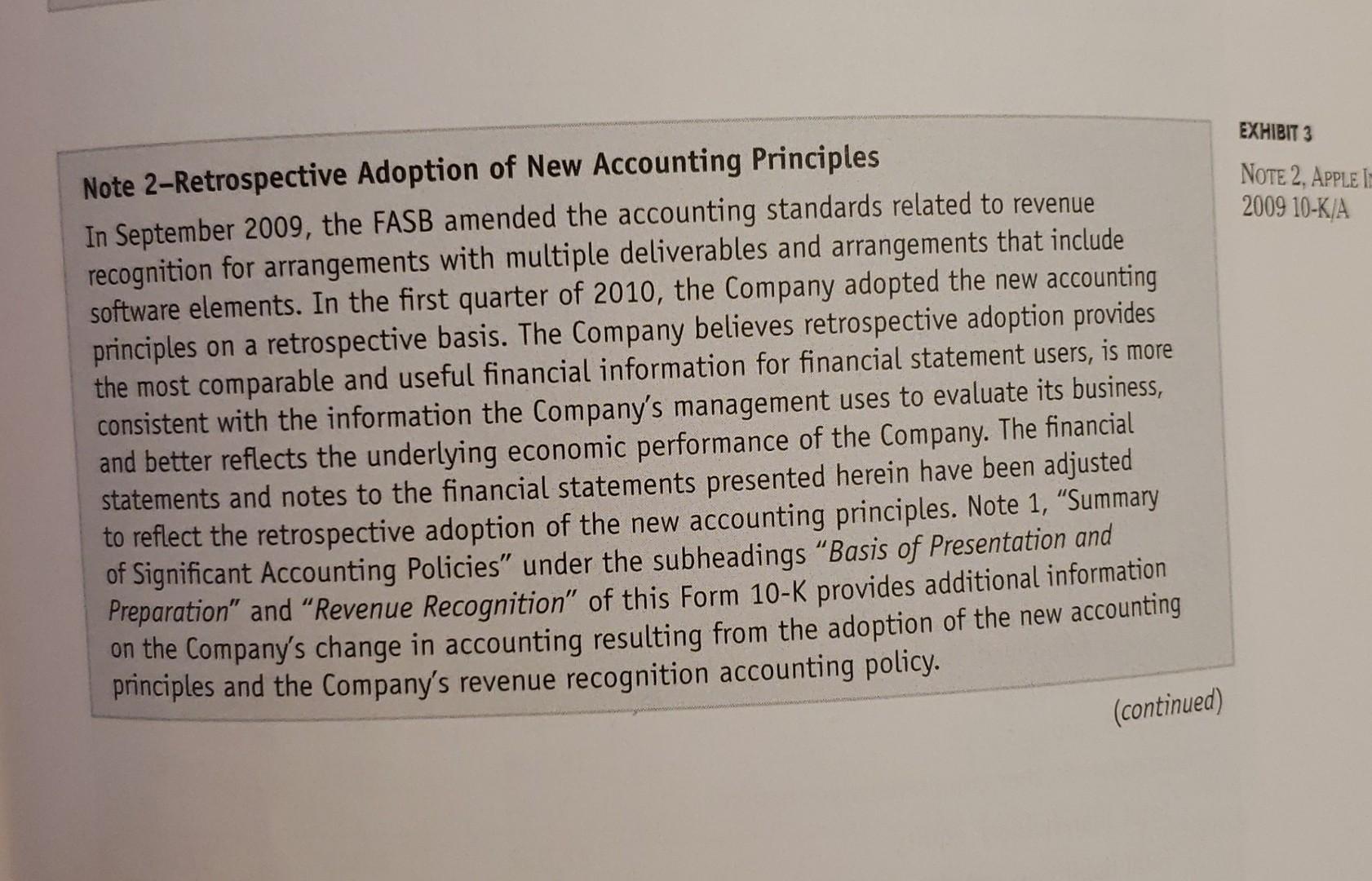  Exhibit 3 Explain the changes to Apple's 2008 and 2009 Balance
