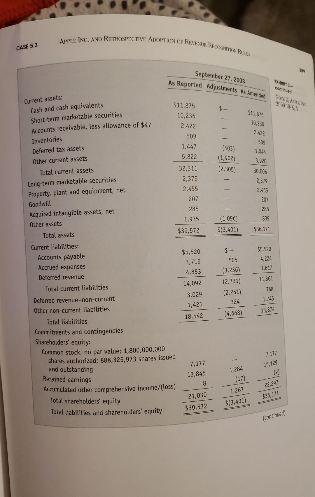 the restated financial statements better reflects Apple's financial condition? EXHIBIT 3 NOTE