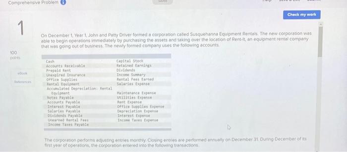  Comprehensive Problem Check my work 1 1 On December Year 1,