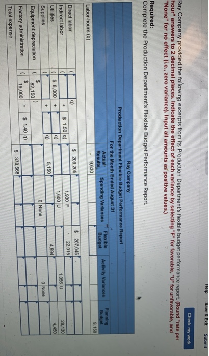 Help Save & Exit Submit Check my work Ray Company provided