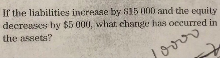  If the liabilities increase by $15 000 and the equity decreases
