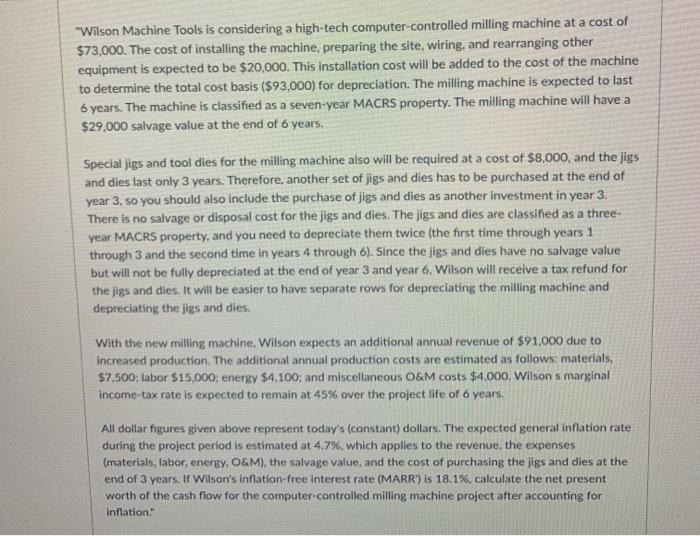  "Wilson Machine Tools is considering a high-tech computer-controlled milling machine at