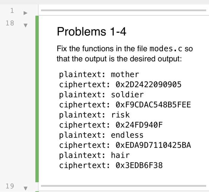  18 v Problems 1-4 Fix the functions in the file modes.c