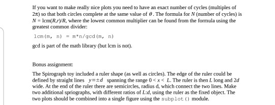 or turtle. Please do the bonus assignment as well. Spirograph was a