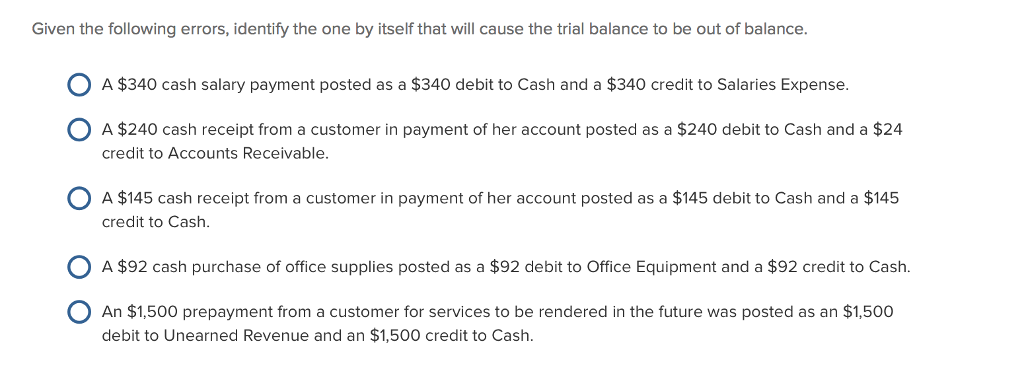  Given the following errors, identify the one by itself that will