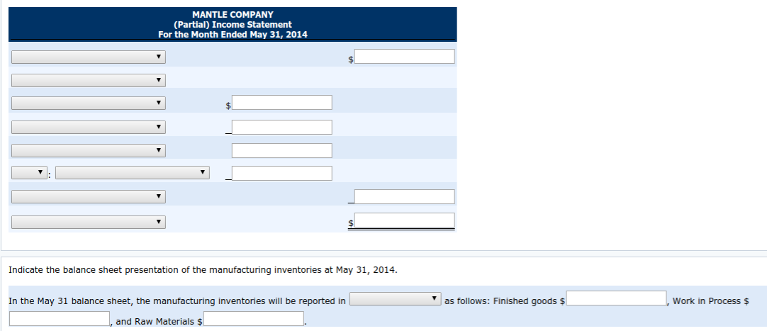 31, 2014, the accounts of Mantle Company show the following 1. May