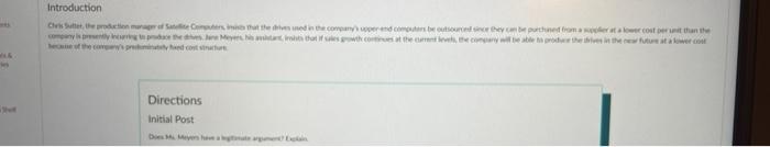  Introduction Directions initial Post Introduction Chris Sutter, the production manager of