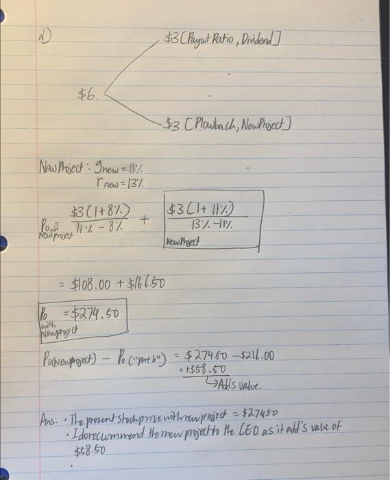 a dividend of $6.00 and the firm's capitalization rate is 11%(r=11%). a)
