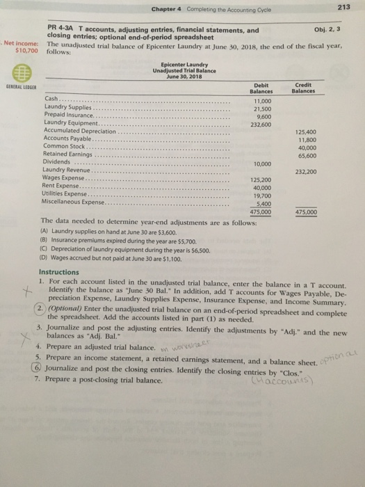  Chapter 4 Completing the Accounting Cycle 213 PR 4-3A T accounts,