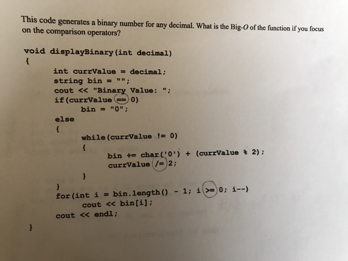 This code generates a binary number for any decimal. What is