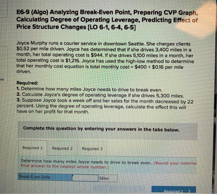  E6-9 (Algo) Analyzing Break-Even Point, Preparing CVP Graph, Calculating Degree of
