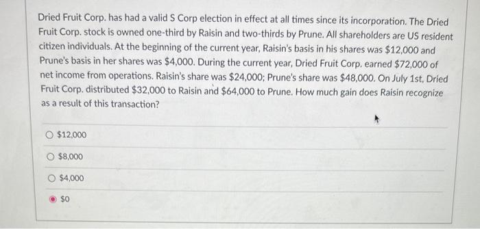  Dried Fruit Corp. has had a valid S Corp election in