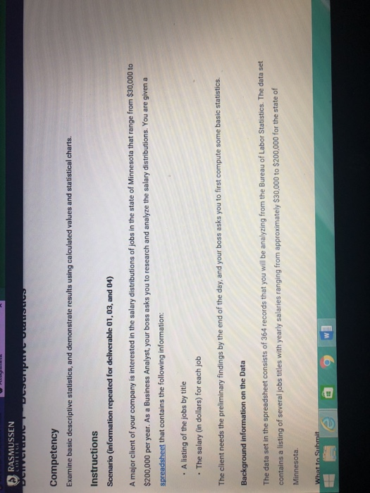  RASMUSSEN Competency Examine basic descriptive statistics, and demonstrate results using calculated