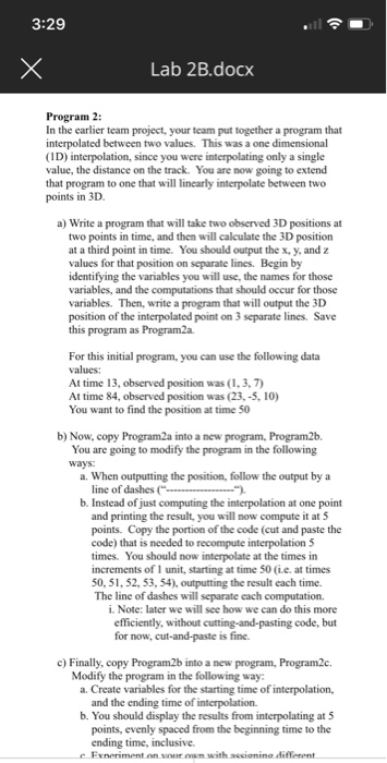  3:29 all Lab 2B.docx Program 2: In the earlier team project,