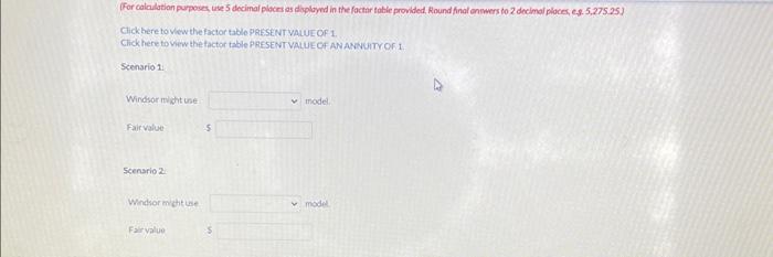 model Windsor might use to estimate the discounted fair value under each