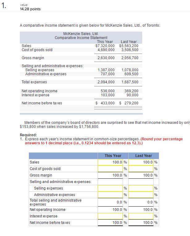 A comparative income statement is given below for McKenzie Sales, Ltd.,