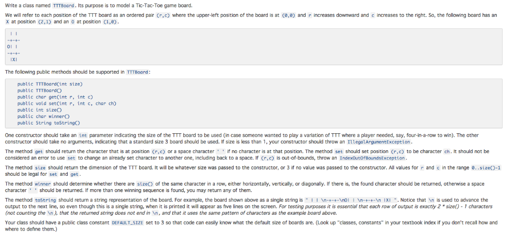 Tic Tac Toe program java Write a class named TTTBoard. Its purpose
