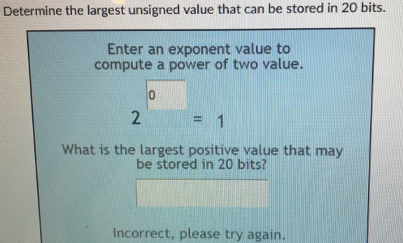 Determine the largest unsigned value that can be stored in 20