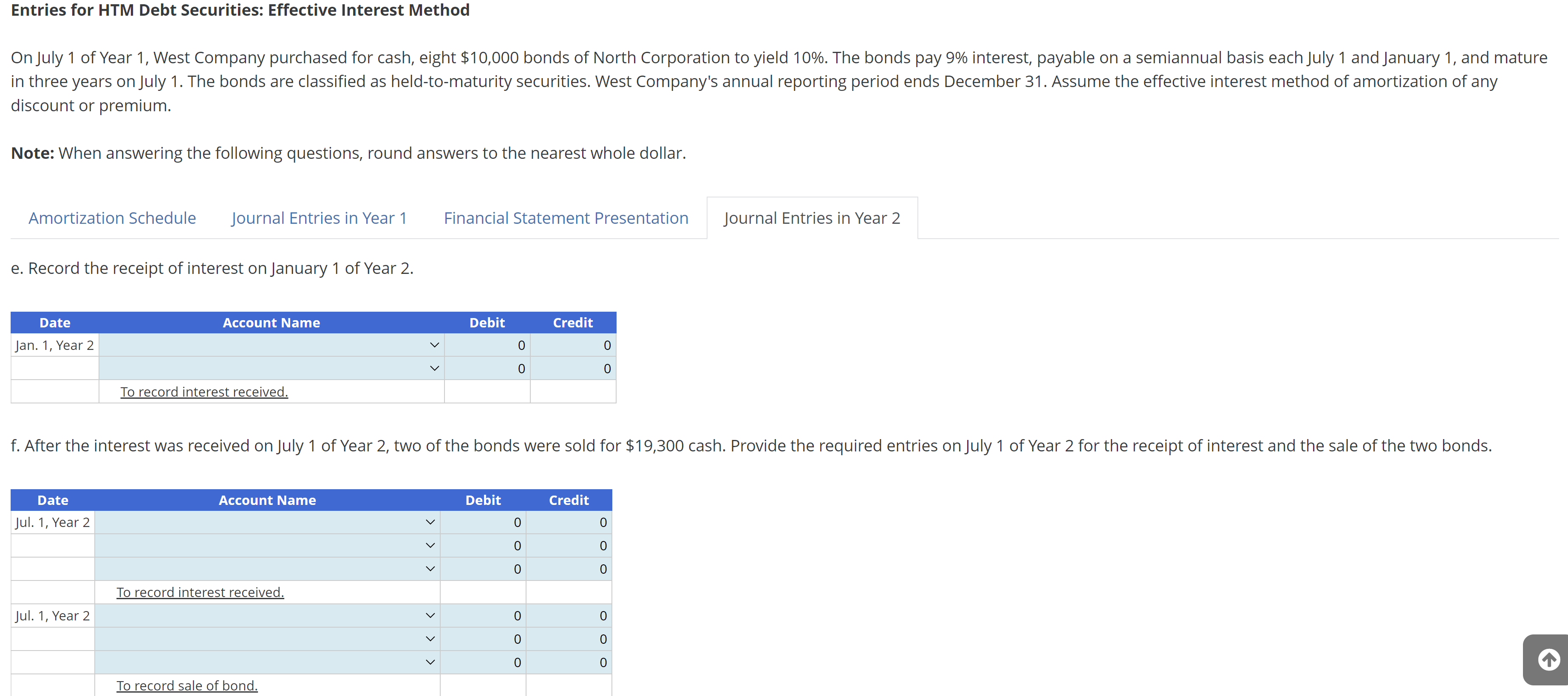 bond amortization schedule for Year 1 and Year 2 using the effective