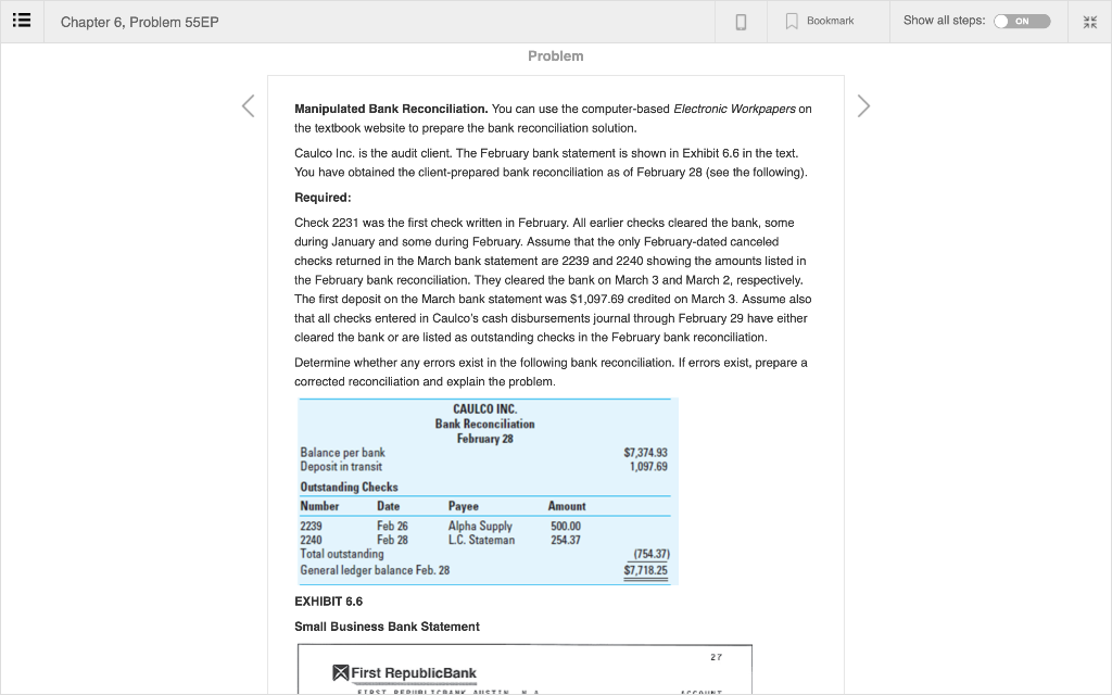 Chapter 6, Problem 55EP Bookmark Show all steps Problenm Manipulated Bank