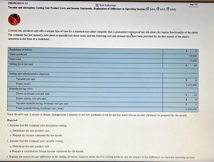 selling price per unit is $80 PROBLEM 8-12 Variable and Abserption