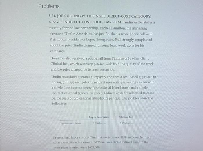  Problems 5-31. JOB COSTING WITH SINGLE DIRECT-COST CATEGORY, SINGLE INDIRECT-COST POOL