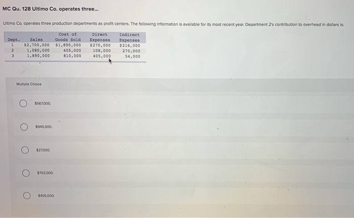  MC Qu. 128 Ultimo Co. operates three... Ultimo Cooperates three production