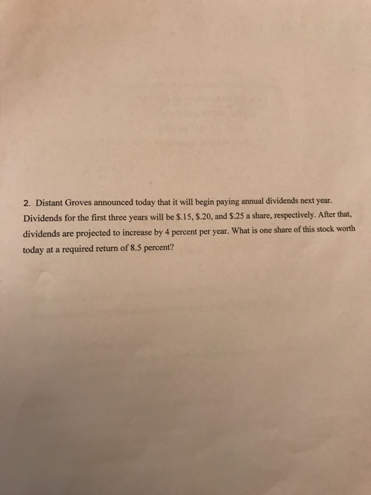  2. Distant Groves announced today that it will begin paying annual