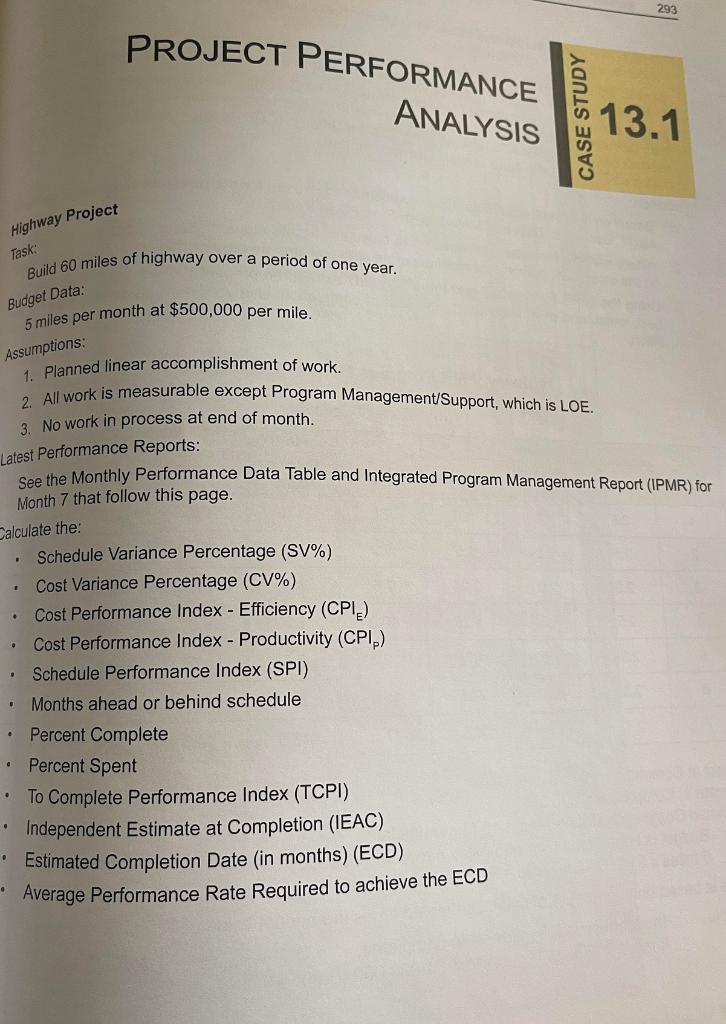  PROJECT PERFORMANCE ANALYSIS Highway Project Task: Build 60 miles of highway