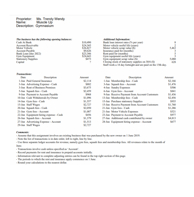  using the data, create: general journal entry general ledger income statement
