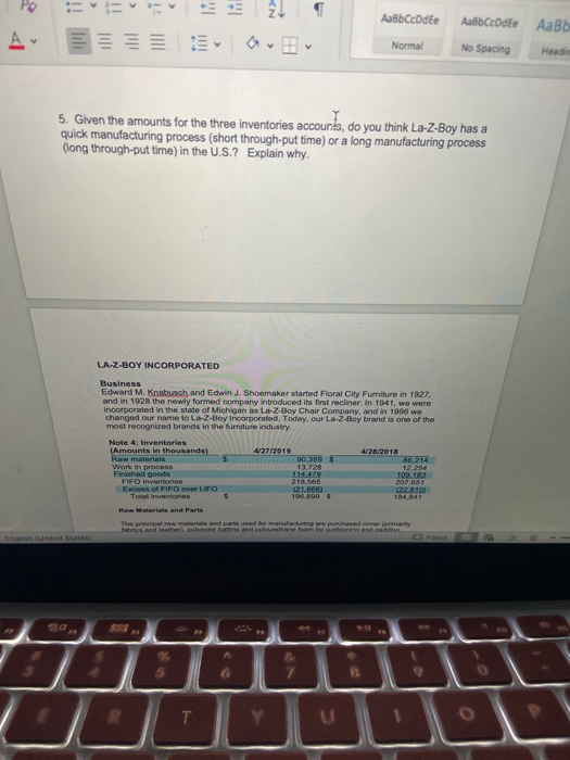 attached information for La-z-Boy and what we have learned in Chapters 2