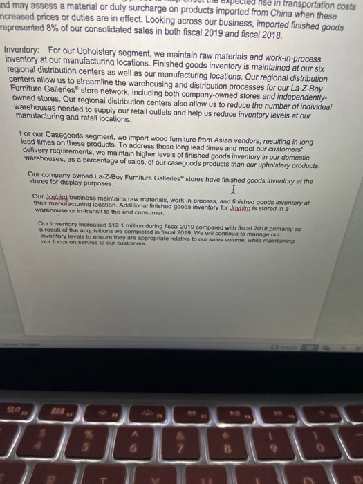 A B c. 2. La-z-Boy is a Michigan manufacturing company. Looking at