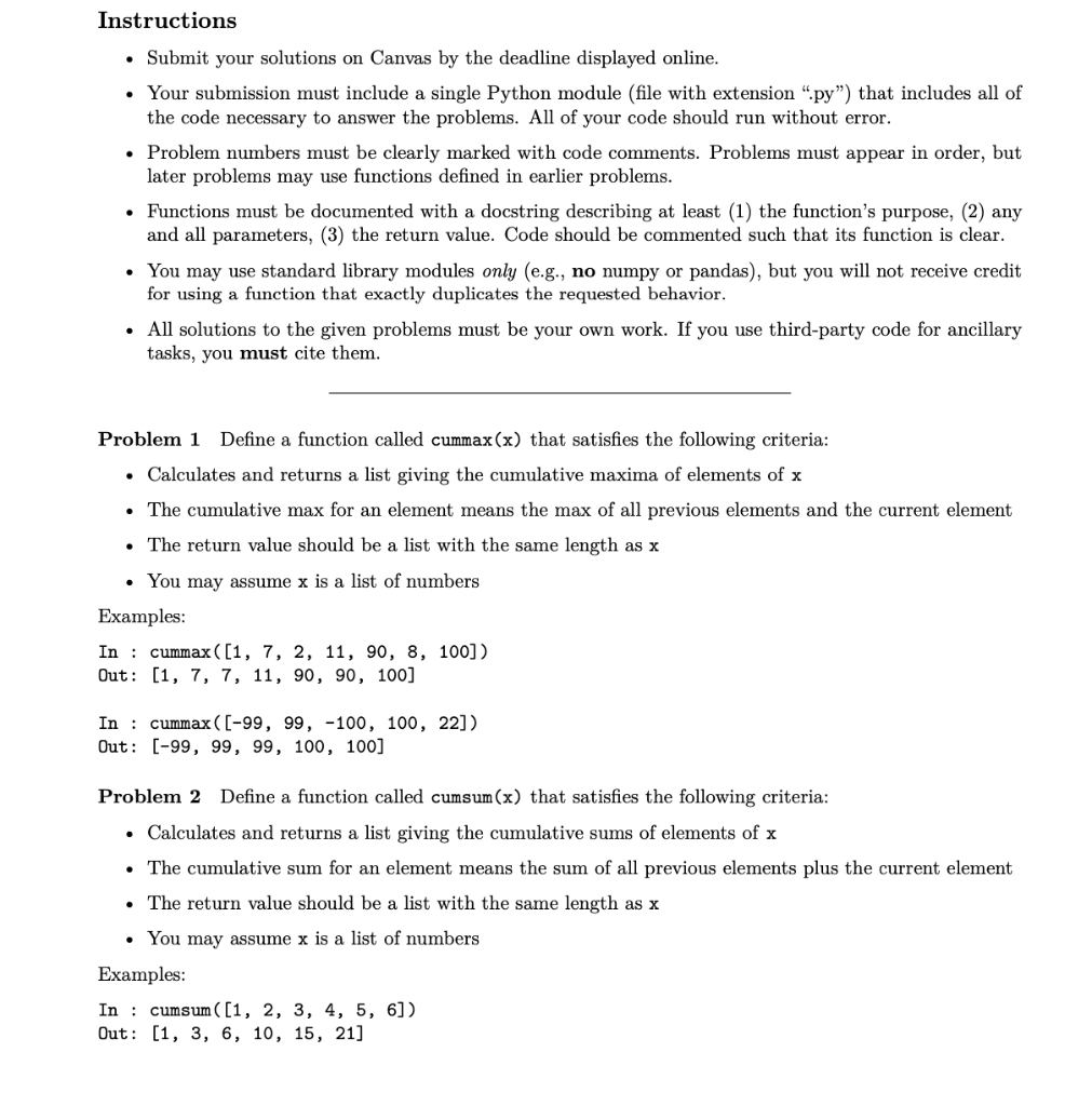 Instructions - Submit your solutions on Canvas by the deadline displayed