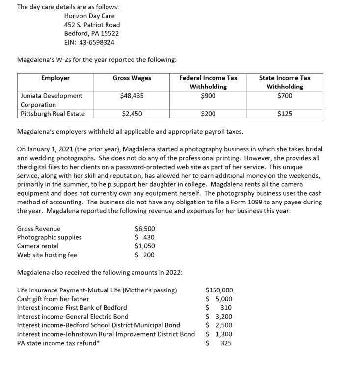 Schedule C; Schedule SE; Form 2441; Schedule 8812; Form 8863; Form 8995
