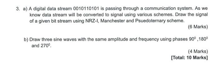  SUBJECT : DATA COMMUNICATION AND COMPUTER NETWORKING 3. a) A digital