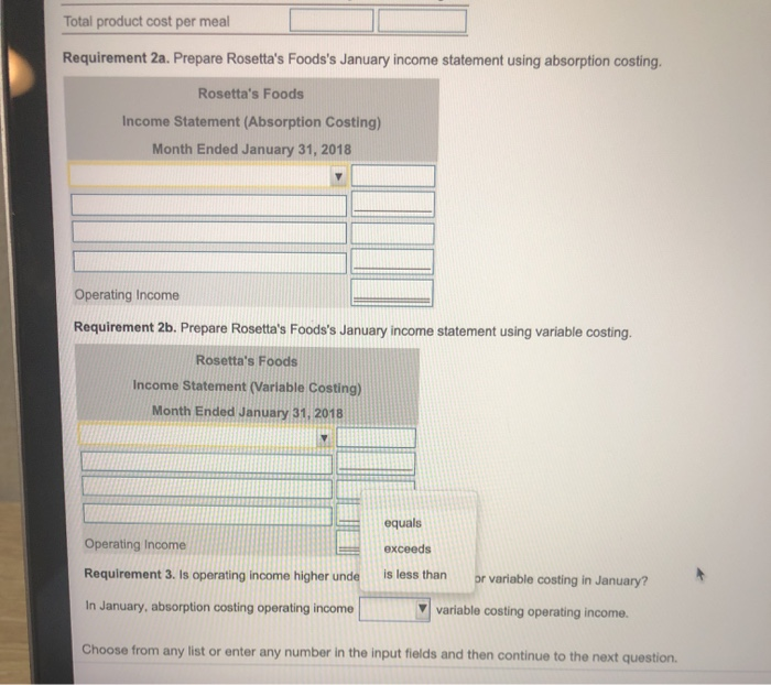 Sales commission cost per meal Totalfixed manufacturing overhead Total fixed selling and