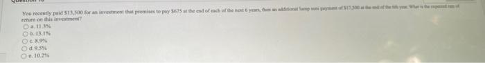  a. 11.314 b. 13.12 c. 8.92 d. 9.4% e. 10.226