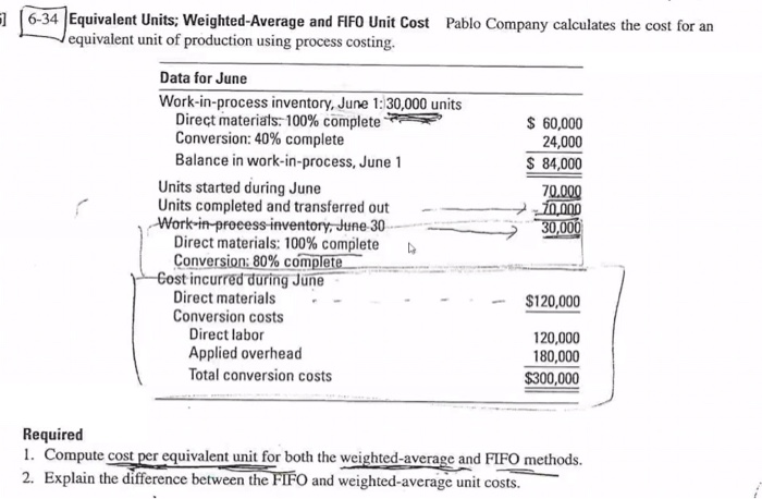  = ( 6-34 Equivalent Units; Weighted-Average and FIFO Unit Cost Pablo
