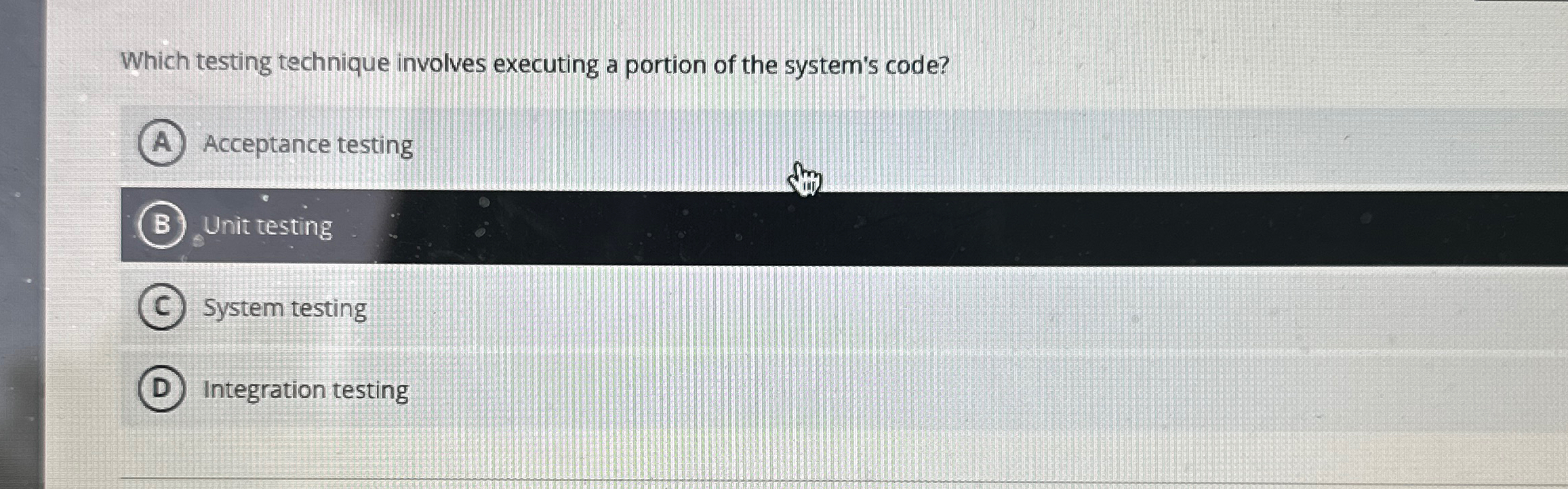  Which testing technique involves executing a portion of the system's code?